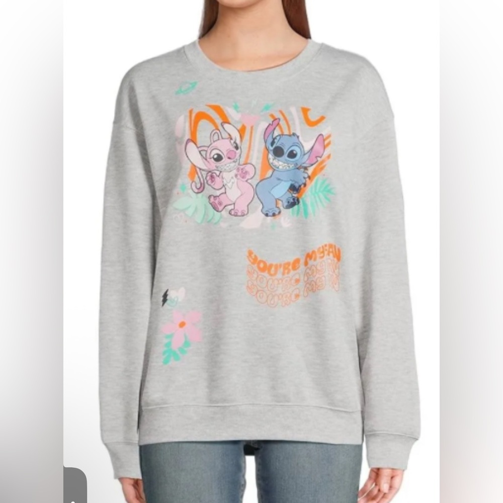 Disney Stitch Gray Sweatshirt with Cartoon Characters